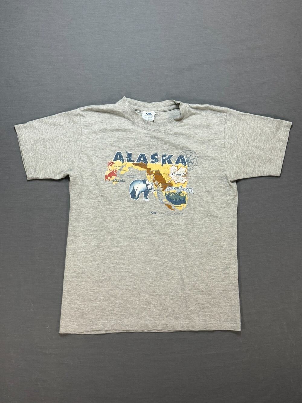 Vintage 90s Princess Cruises Alaska Map Bear T-Shirt Gray Single Stitch M
